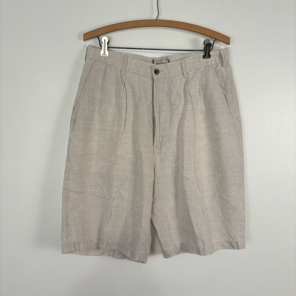 Bohio Mens 32 Shorts Beige Linen Blend Pleated Front Casual Summer Beach